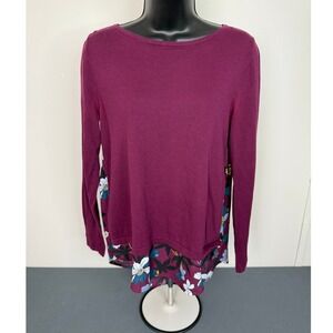 Ann Taylor LOFT Sweater Women Small Mixed Media Floral Back Long Sleeve Top